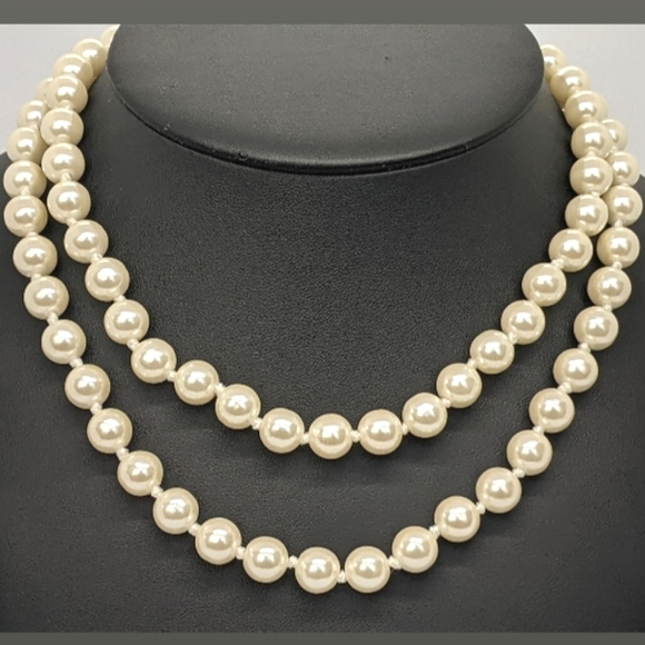 DESIGNER ERWIN PEARL VINTAGE DOUBLE STRAND FAUX PEARL FANCY CLASP CHOKER GOLD-PL - Picture 9 of 9